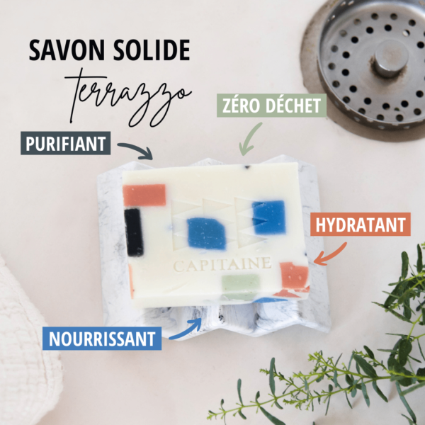Savon surgras Corps & Visage - Zéro déchet - Terrazzo 100g CAPITAINE – Image 2