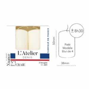 Bougie cylindrique H.5cm Blanc craie X4 ATELIER DENIS