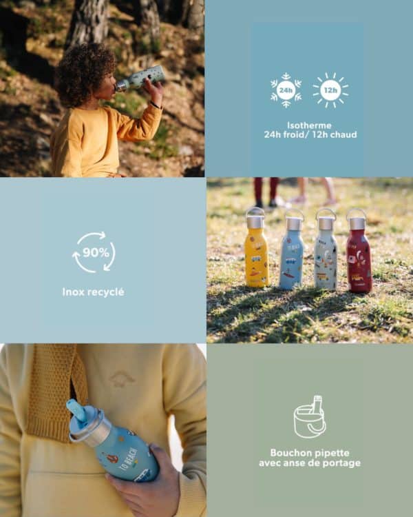 Bouteille isotherme Kids 350ml - Bleu acier QWETCH – Image 2