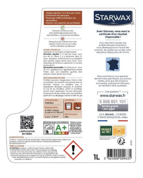 Entretien brillant Parquets 1L STARWAX - Droguerie francaise