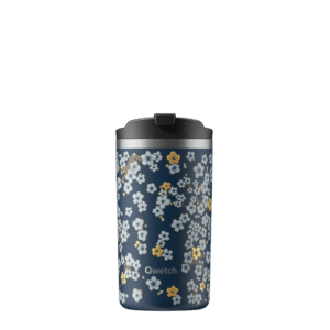 Travel Mug isotherme 350ml QWETCH - Flowers - Bleu nuit