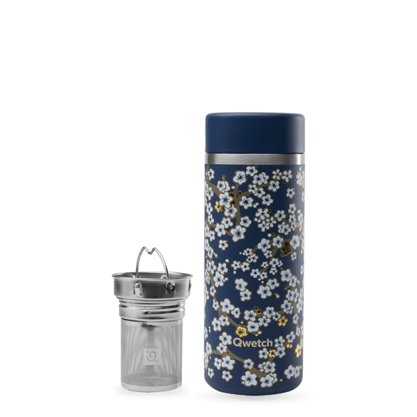 Théière isotherme 400ml - Flowers Bleu nuit QWETCH